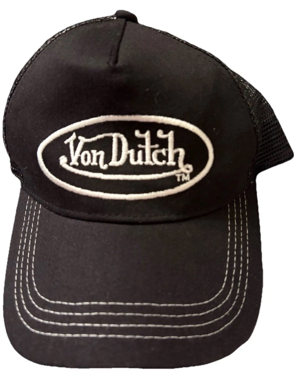 Vintage Von Dutch Trucker Hat Cap Black White Logo Mesh SnapBack Y2K 2000s
